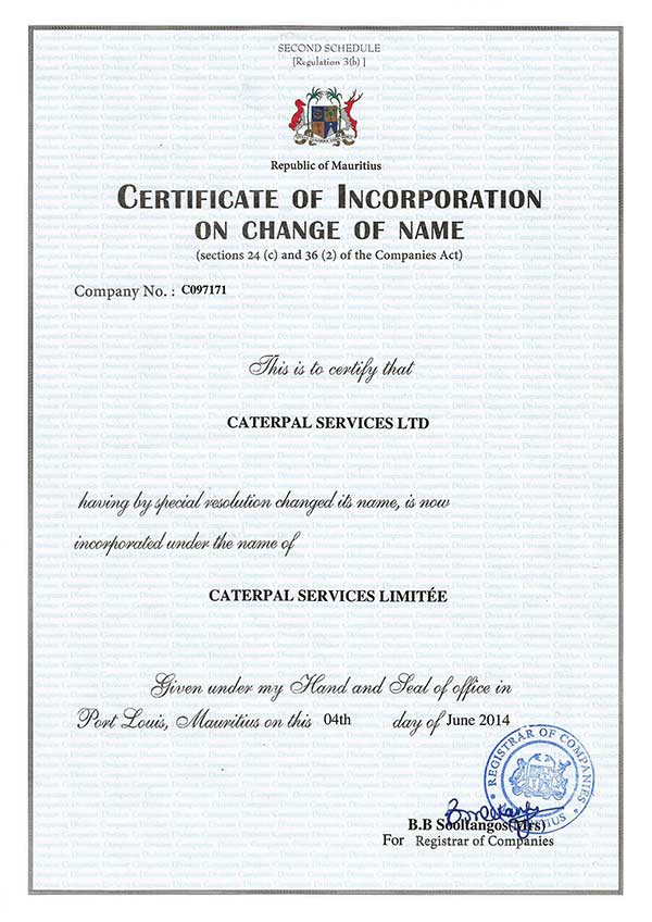 Certificat d'incorporation